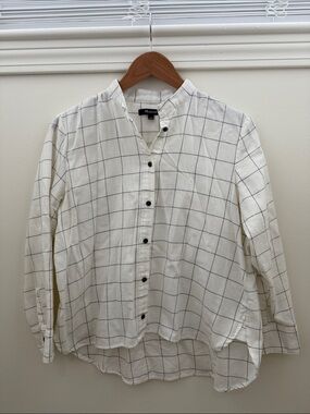 Madewell Cream Button-Down Shirt with Black Grid